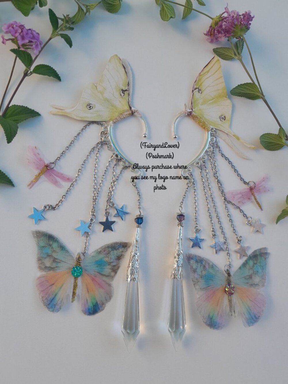 fairy wing butterfly silk organza wrap ear cuff chandelier earrings